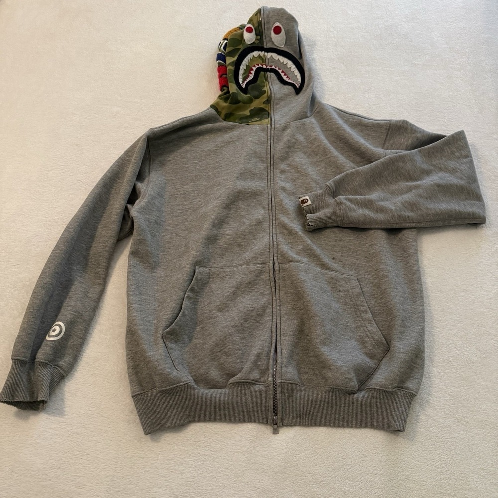 BAPE Woodland Camo Shark Full Zip Hoodie A Bathing‎ Ape Gray Size XL